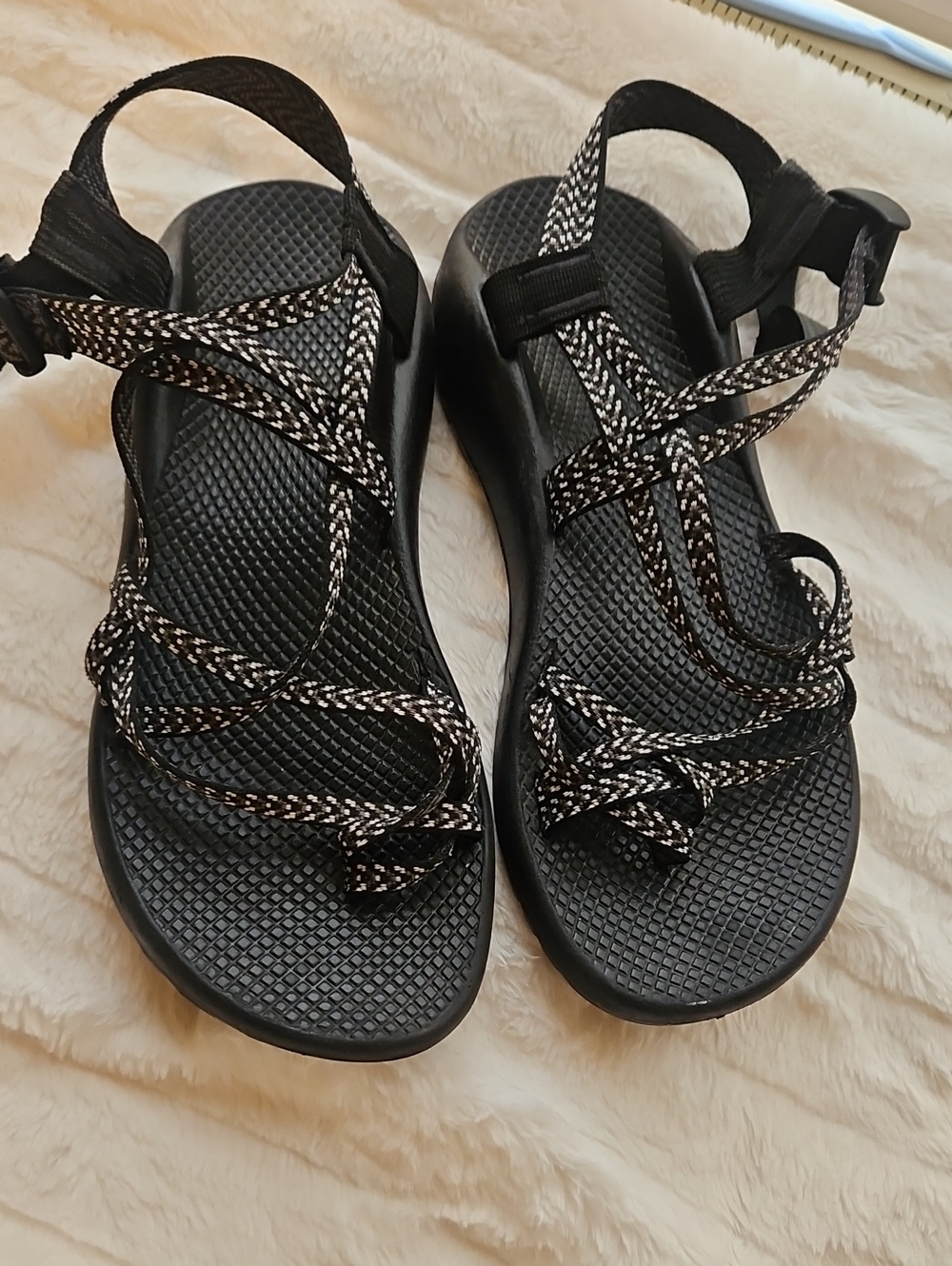 Chaco Women's Black Braided Strap Sandals with White Accent